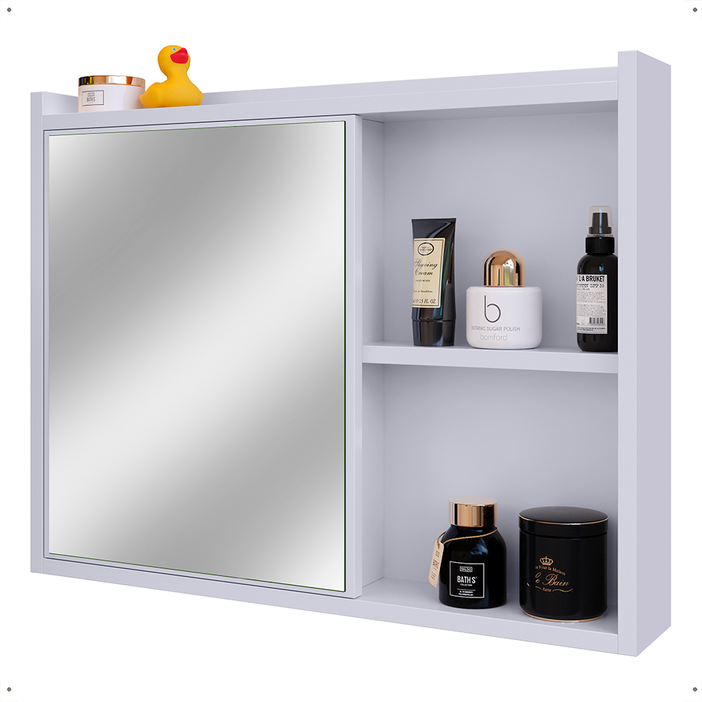 Espelheira Armário Banheiro Suspenso com Espelho 1 Porta Prateleira Organizadora Lavabo Luxo - Branco Espelheira Armário Banheiro Suspenso com Espelho 1 Porta Prateleira Organizadora Lavabo Luxo - Branco