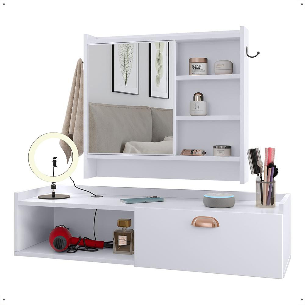 Kit Espelheira Genova Prateleira Porta Itens Banheiro Rack Suspenso Classic Puxador Concha Multiuso Sala Quarto Branco - Lojas RPM Kit Espelheira Genova Prateleira Porta Itens Banheiro Rack Suspenso Classic Puxador Concha Multiuso Sala Quarto Branco - Lojas RPM
