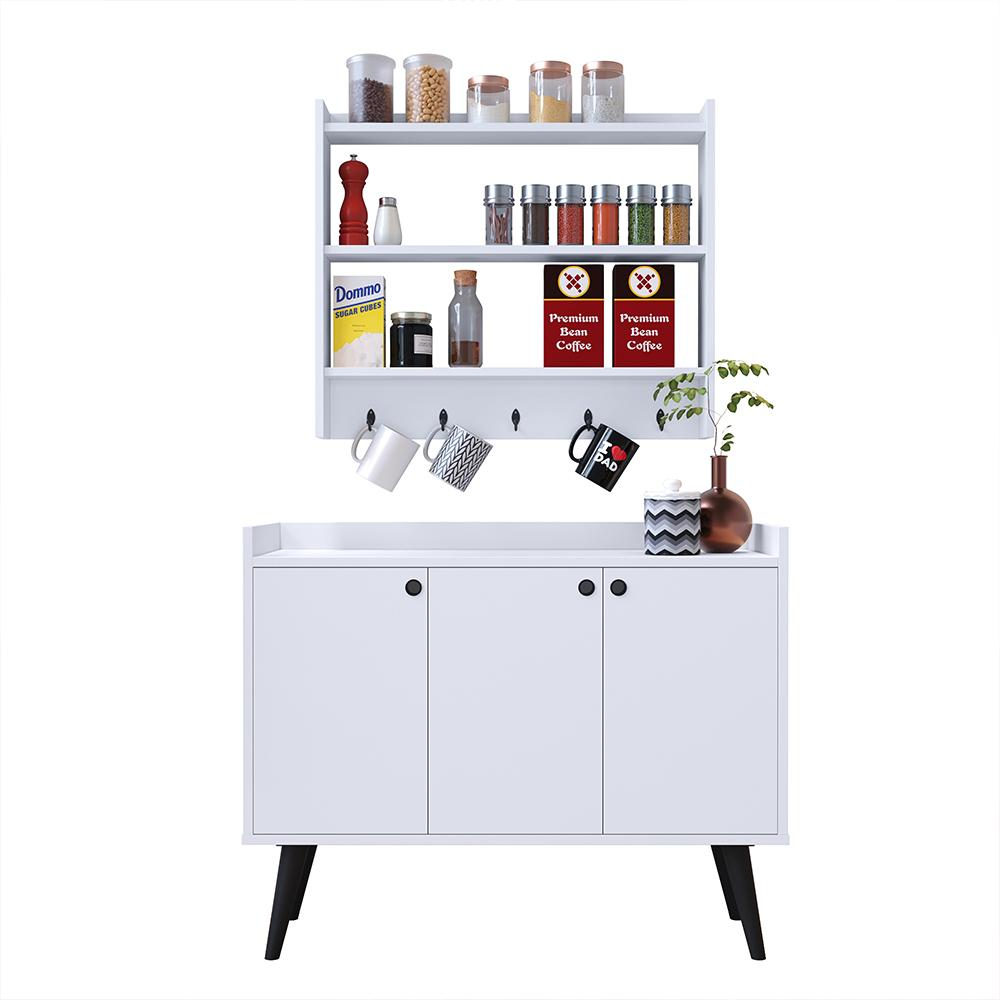 Kit Casa Completa Aparador Buffet 3 Portas Pés Palito Wood New Armário Suspenso Prateleiras Ganchos Organizadores Amélia - Branco - RPM Móveis Kit Casa Completa Aparador Buffet 3 Portas Pés Palito Wood New Armário Suspenso Prateleiras Ganchos Organizadores Amélia - Branco - RPM Móveis