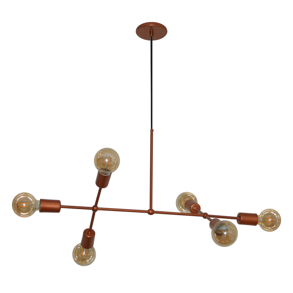 Lustre Luminária Pendente Com 6 Braços (hastes) - Ideal Mesa De Jantar Retangular, Sala - Cor Cobre Lustre Luminária Pendente Com 6 Braços (hastes) - Ideal Mesa De Jantar Retangular, Sala - Cor Cobre