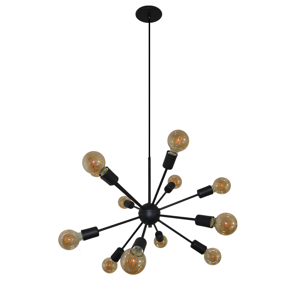 Lustre Luminária Pendente com 12 Hastes Modelo Sputinik - Ideal para Mesa Jantar, Sala, Quarto - Cor Preto Lustre Luminária Pendente com 12 Hastes Modelo Sputinik - Ideal para Mesa Jantar, Sala, Quarto - Cor Preto