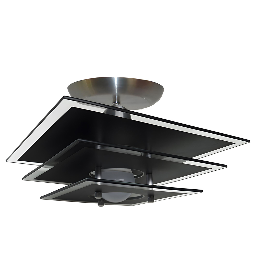 Lustre Luminária Plafon Quadrado com 03 Vidros na cor Preto Ideal para Sala, Quarto, Cozinha, Banheiro - 30cm Lustre Luminária Plafon Quadrado com 03 Vidros na cor Preto Ideal para Sala, Quarto, Cozinha, Banheiro - 30cm