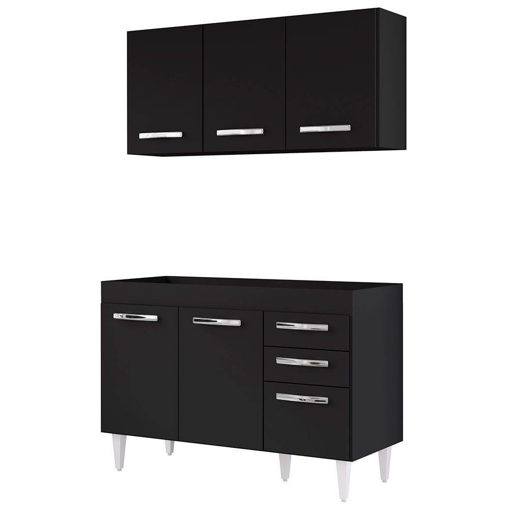 Armário Aéreo Honduras e Balcão Gabinete sem Tampo 120cm Suécia Preto - Lumil Armário Aéreo Honduras e Balcão Gabinete sem Tampo 120cm Suécia Preto - Lumil