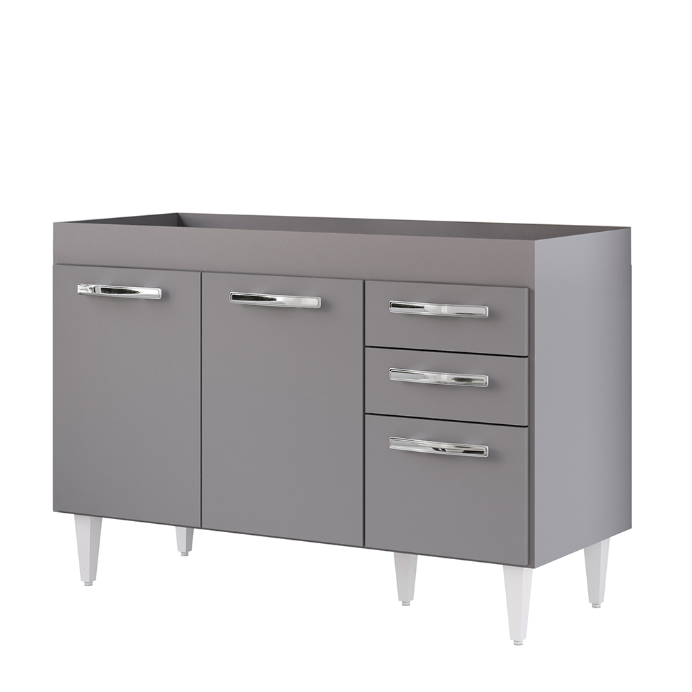 Balcão Gabinete Para Pia 120cm 3 Portas sem Tampo Suécia Cinza - Lumil Balcão Gabinete Para Pia 120cm 3 Portas sem Tampo Suécia Cinza - Lumil