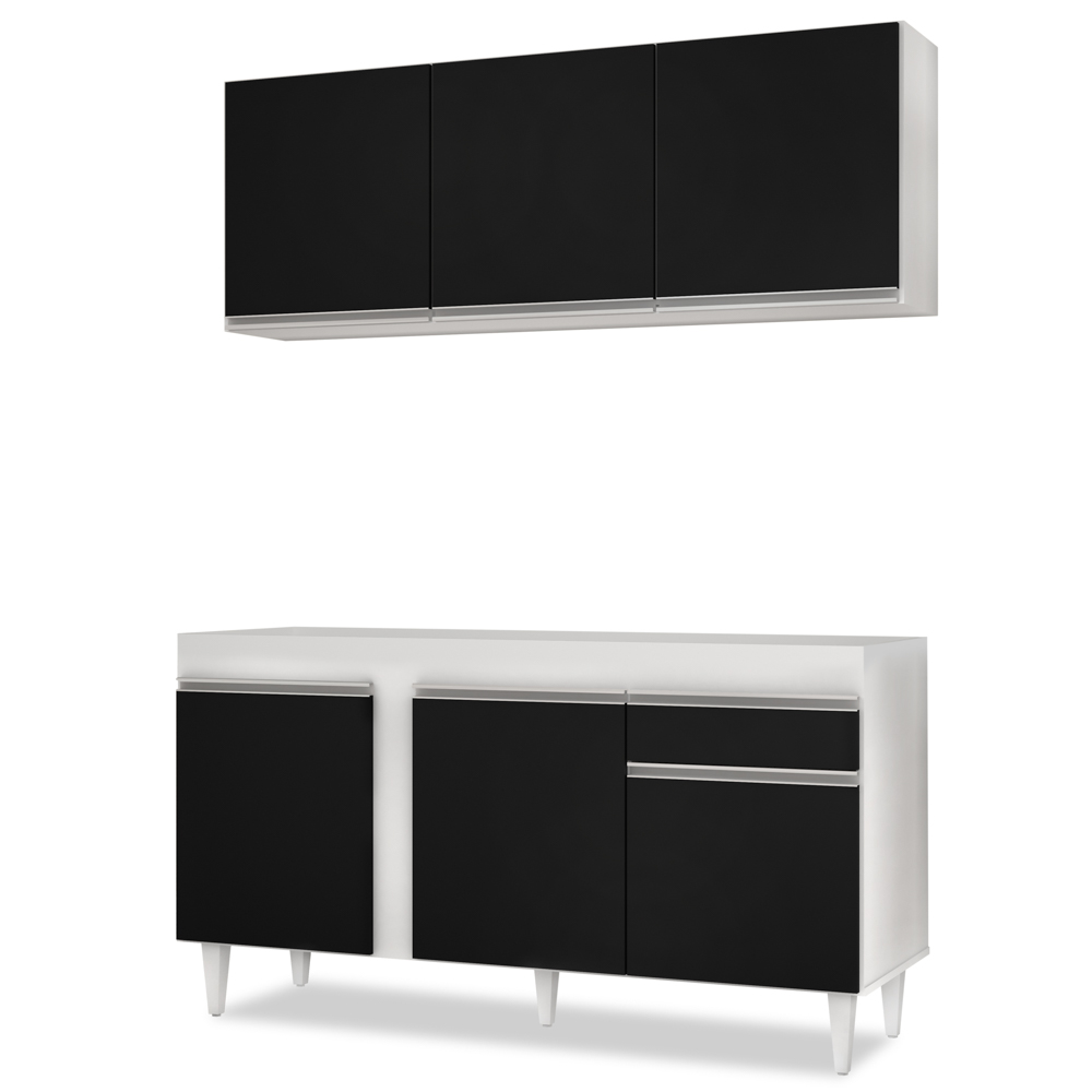 Armário Aéreo Argélia e Balcão Para Pia 150cm Dakota Branco/Preto - Lumil Móveis Armário Aéreo Argélia e Balcão Para Pia 150cm Dakota Branco/Preto - Lumil Móveis