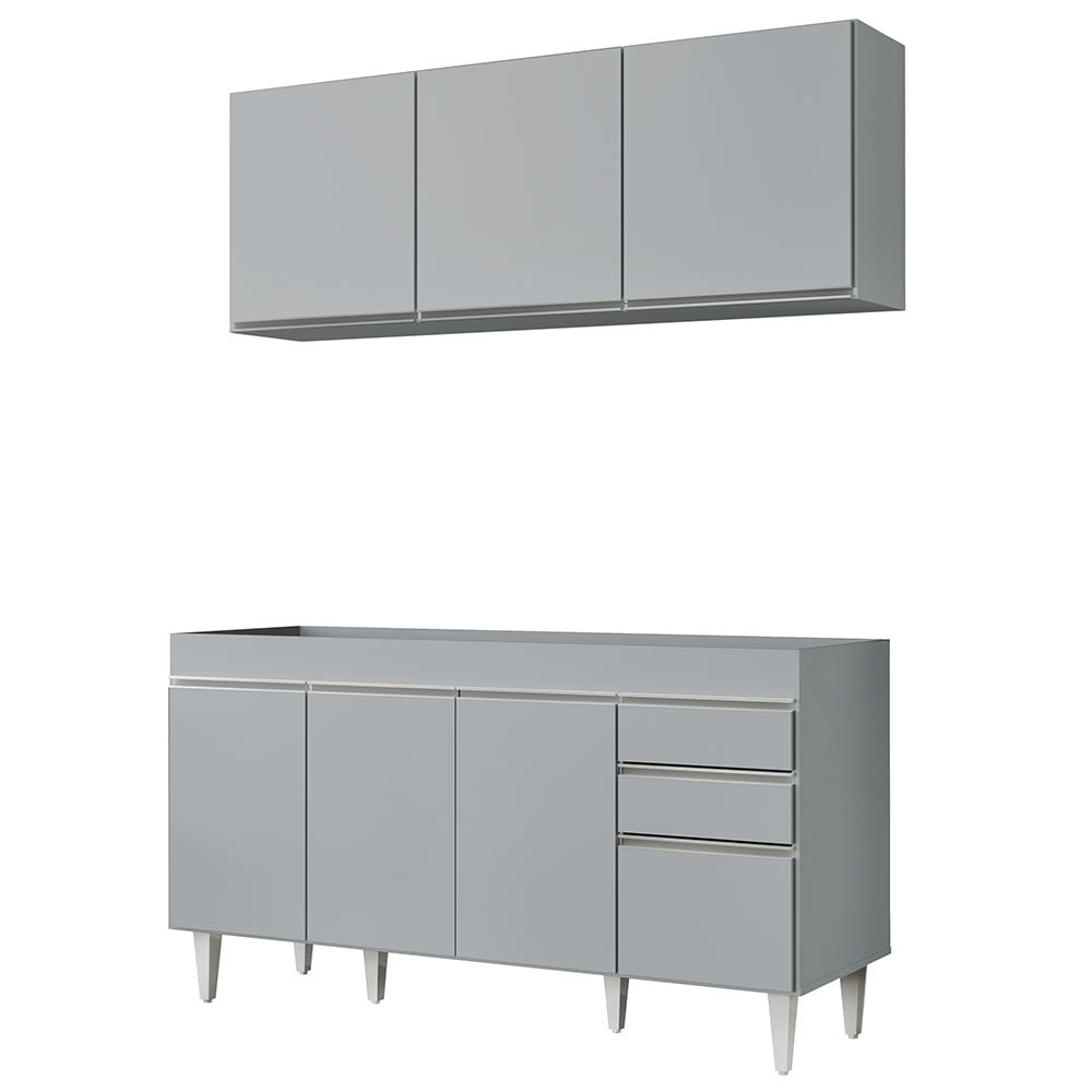 Armário de Cozinha Argélia e Balcão Gabinete 150cm sem Tampo Marrocos Cinza Claro - Lumil Armário de Cozinha Argélia e Balcão Gabinete 150cm sem Tampo Marrocos Cinza Claro - Lumil