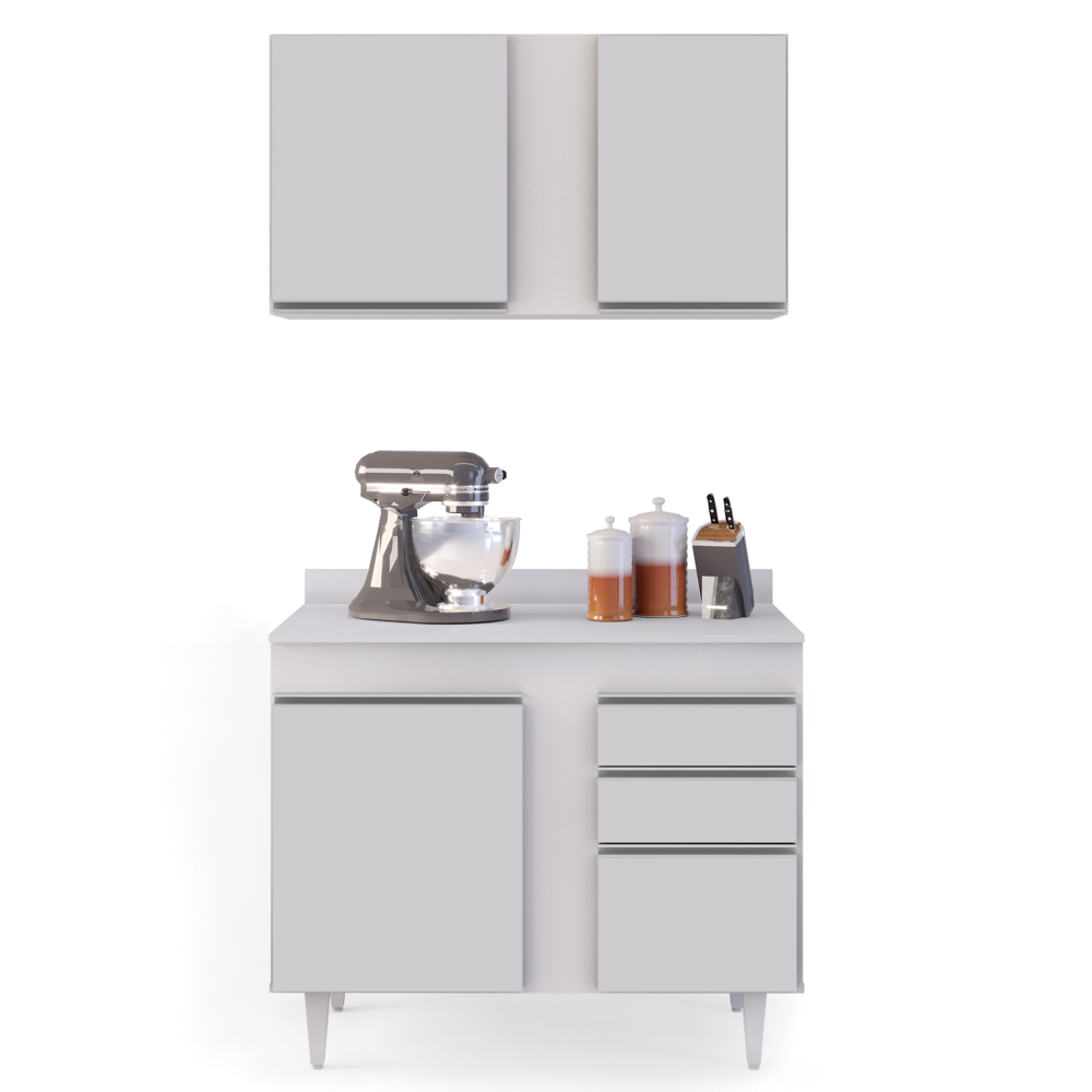Armário Aéreo Indiana e Balcão Gabinete 100cm Luziania Branco - Lumil Móveis Armário Aéreo Indiana e Balcão Gabinete 100cm Luziania Branco - Lumil Móveis