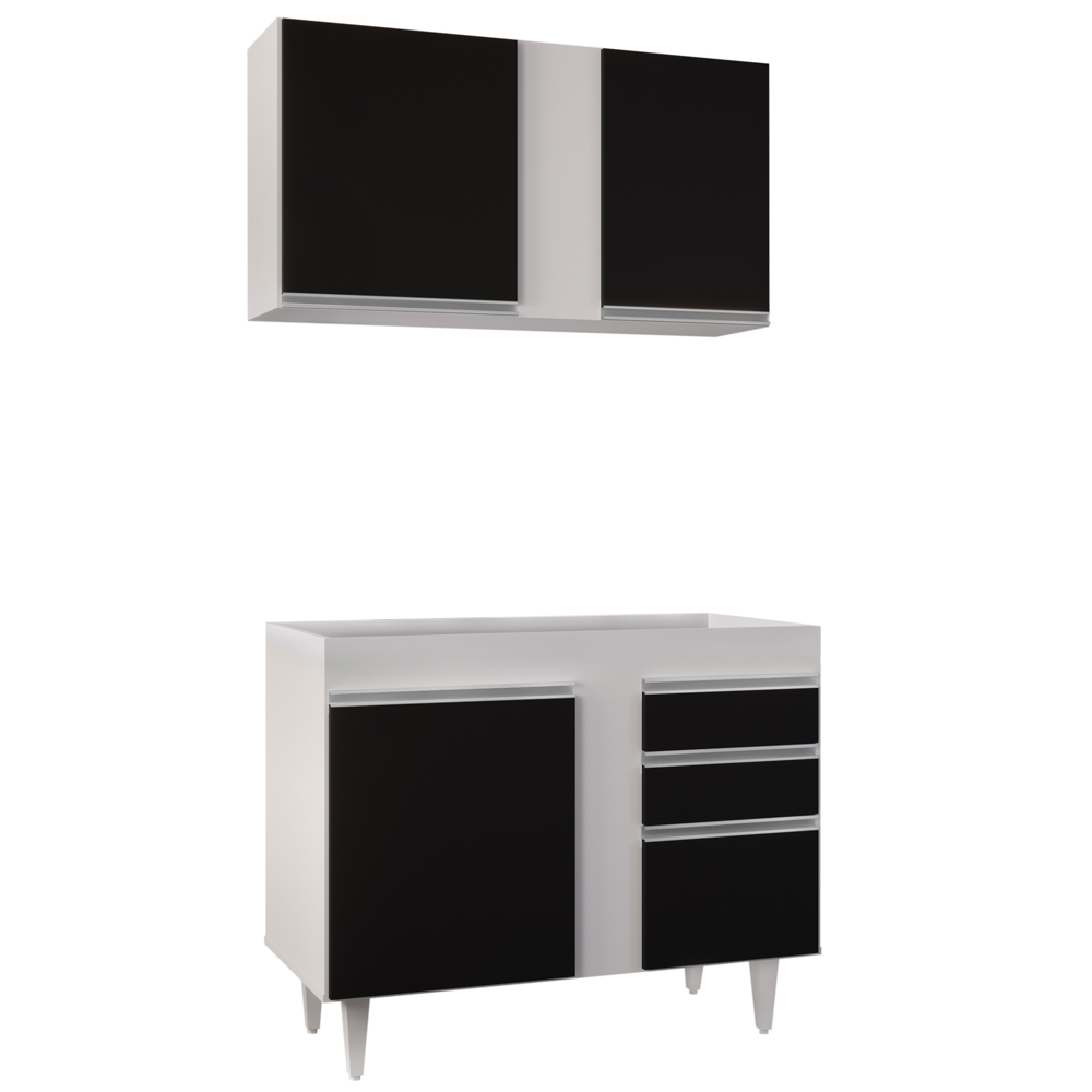 Armário Aéreo Indiana e Balcão Para Pia 100cm Luziania Branco/Preto - Lumil Móveis Armário Aéreo Indiana e Balcão Para Pia 100cm Luziania Branco/Preto - Lumil Móveis