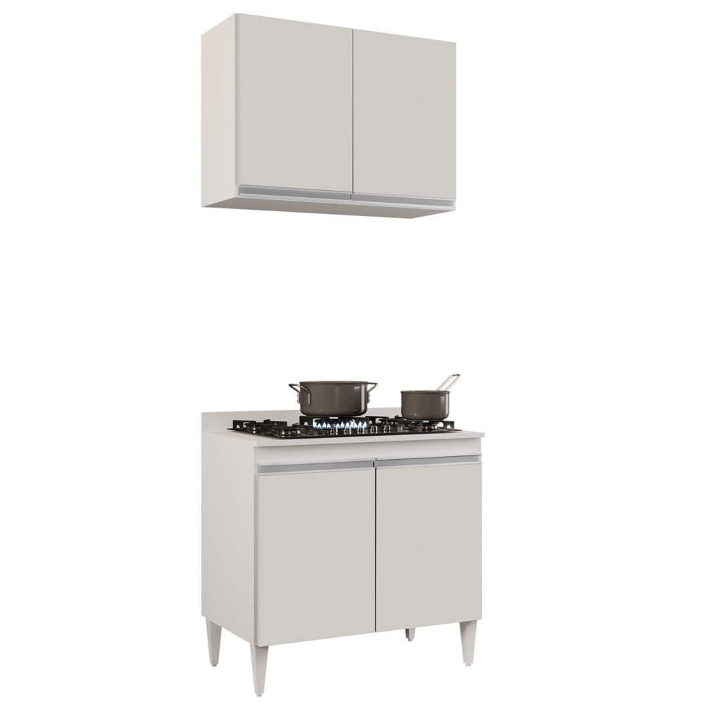 Armário Aéreo Califórnia e Balcão Para Cooktop Flórida Branco - Lumil Móveis Armário Aéreo Califórnia e Balcão Para Cooktop Flórida Branco - Lumil Móveis