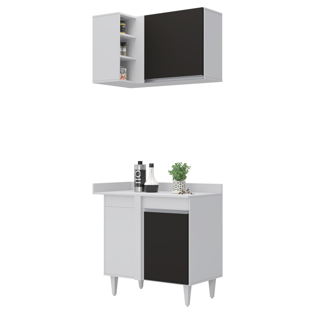 Balcão 1 Porta Denver e Armário Aéreo Austin de Canto Branco/Preto - Lumil Balcão 1 Porta Denver e Armário Aéreo Austin de Canto Branco/Preto - Lumil