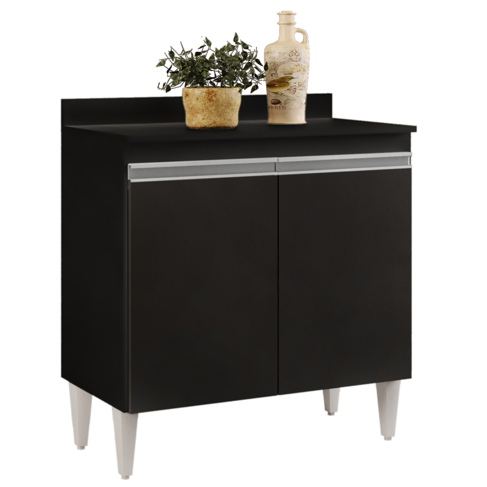 Balcão Gabinete 80cm 2 Portas Hawai Preto - Lumil Móveis Balcão Gabinete 80cm 2 Portas Hawai Preto - Lumil Móveis