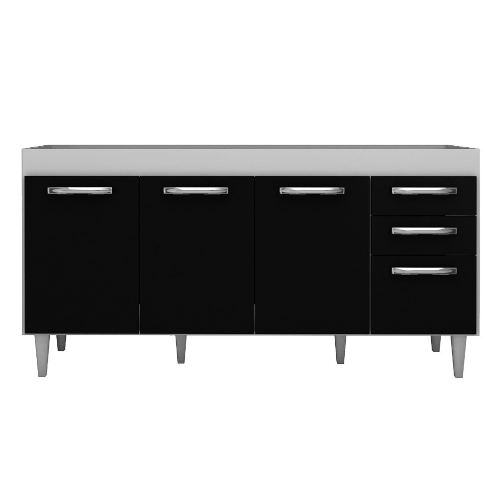 Balcão Gabinete de Pia Áustria sem Tampo 160cm 04 Portas 02 Gavetas Branco/Preto - Lumil Móveis Balcão Gabinete de Pia Áustria sem Tampo 160cm 04 Portas 02 Gavetas Branco/Preto - Lumil Móveis
