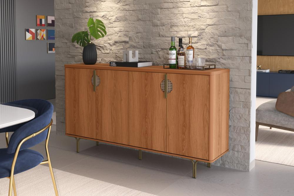 Buffet Marsala Suporte P/ Decoração 4 Portas C/ Prateleira Divisória - Jequitiba Buffet Marsala Suporte P/ Decoração 4 Portas C/ Prateleira Divisória - Jequitiba