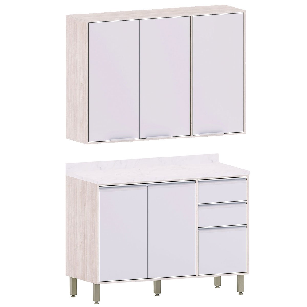 Kit Armário Aéreo e Balcão de Cozinha 120 cm 3 Portas Atenas Cinza Cristal Kit Armário Aéreo e Balcão de Cozinha 120 cm 3 Portas Atenas Cinza Cristal