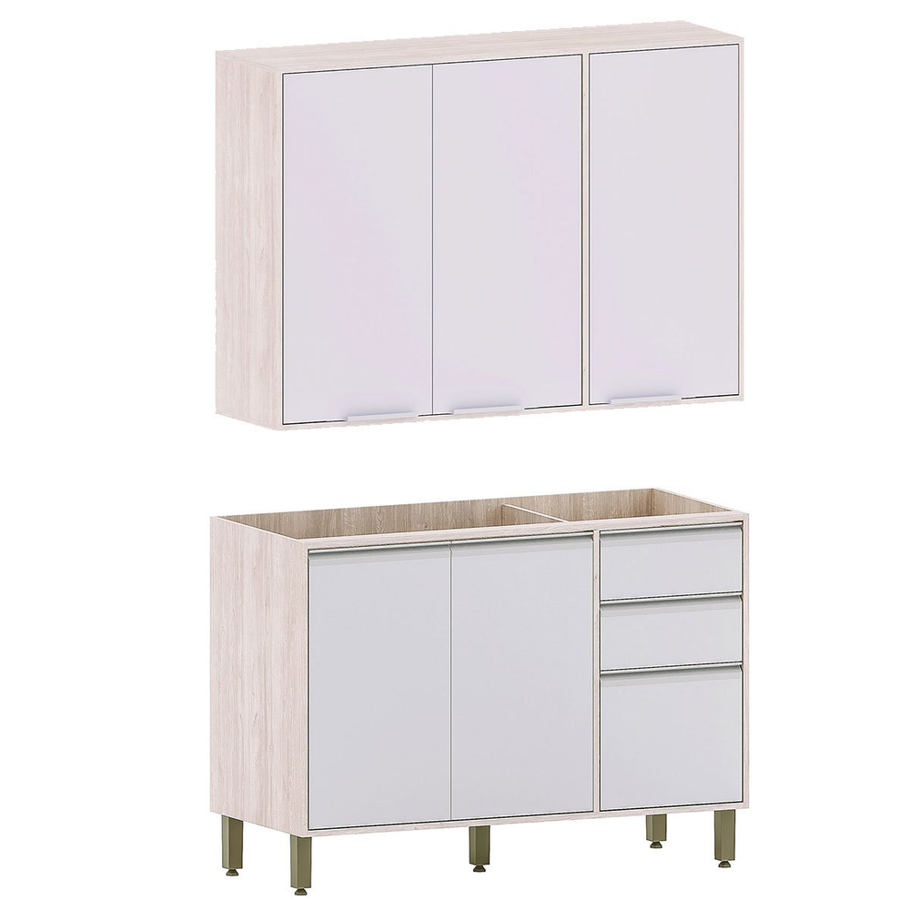 Kit Armário Aéreo e Balcão para Pia de Cozinha 120 cm Atenas Cinza Cristal Kit Armário Aéreo e Balcão para Pia de Cozinha 120 cm Atenas Cinza Cristal