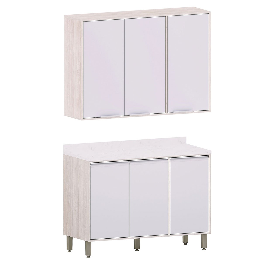Kit Armário Aéreo com Balcão de Cozinha 120 cm Atenas Cinza Cristal Kit Armário Aéreo com Balcão de Cozinha 120 cm Atenas Cinza Cristal