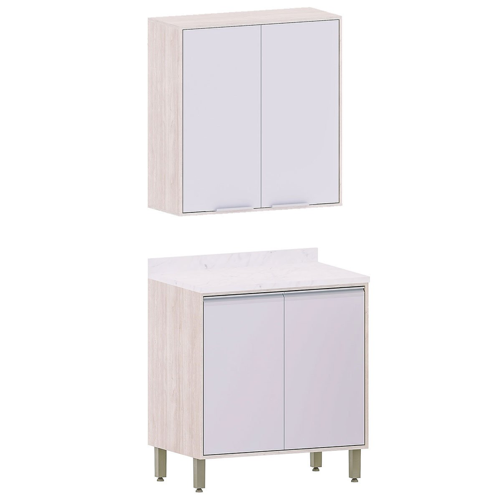 Kit Armário Aéreo e Balcão 2 Portas 80 cm Atenas Cinza Cristal Kit Armário Aéreo e Balcão 2 Portas 80 cm Atenas Cinza Cristal