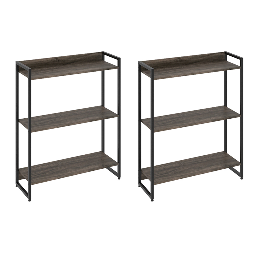 Kit 2 Estantes Multiuso Industrial 3 Prateleiras Areta 104x80cm C01 Carvalho Dark - Lyam Decor Kit 2 Estantes Multiuso Industrial 3 Prateleiras Areta 104x80cm C01 Carvalho Dark - Lyam Decor