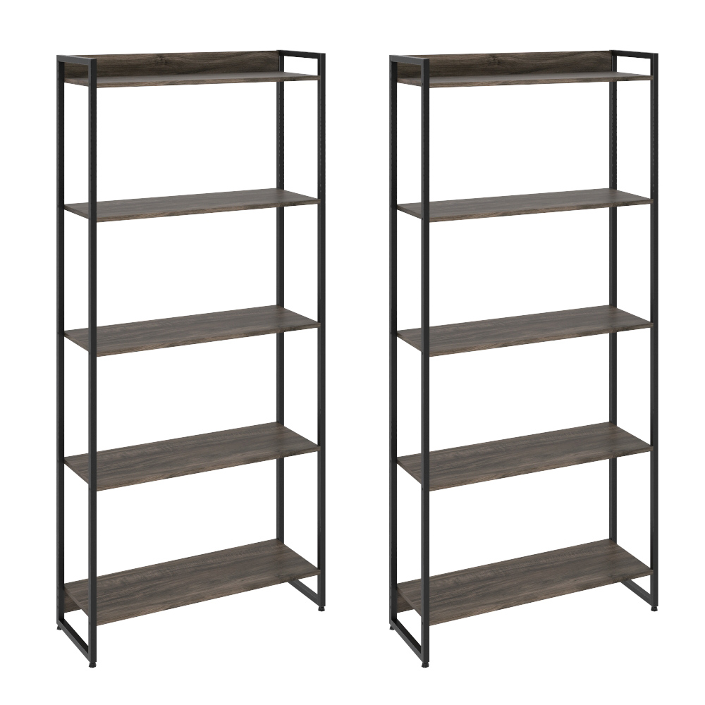 Kit 2 Estantes Multiuso Industrial 5 Prateleiras Areta 186x80cm C01 Carvalho Dark - Lyam Decor Kit 2 Estantes Multiuso Industrial 5 Prateleiras Areta 186x80cm C01 Carvalho Dark - Lyam Decor