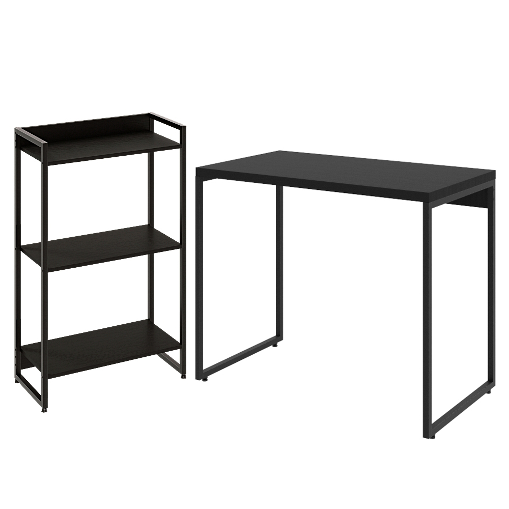 Kit Para Escritório Estante Areta 3 Prateleiras Mesa Industrial Aspen 90cm C01 Onix - Lyam Decor Kit Para Escritório Estante Areta 3 Prateleiras Mesa Industrial Aspen 90cm C01 Onix - Lyam Decor