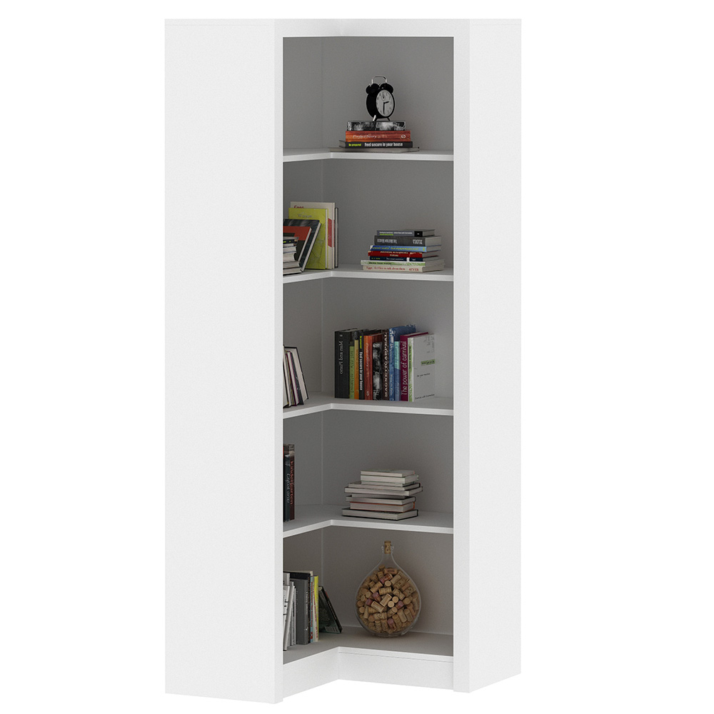 Estante de Canto Para Escritório E Home Office 4 Prateleiras Brandon 171x68 T01 Branco - Lyam Decor Estante de Canto Para Escritório E Home Office 4 Prateleiras Brandon 171x68 T01 Branco - Lyam Decor