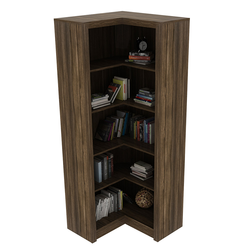 Estante de Canto Para Escritório E Home Office 4 Prateleiras Brandon 171x68cm T01 Nogal - Lyam Decor Estante de Canto Para Escritório E Home Office 4 Prateleiras Brandon 171x68cm T01 Nogal - Lyam Decor