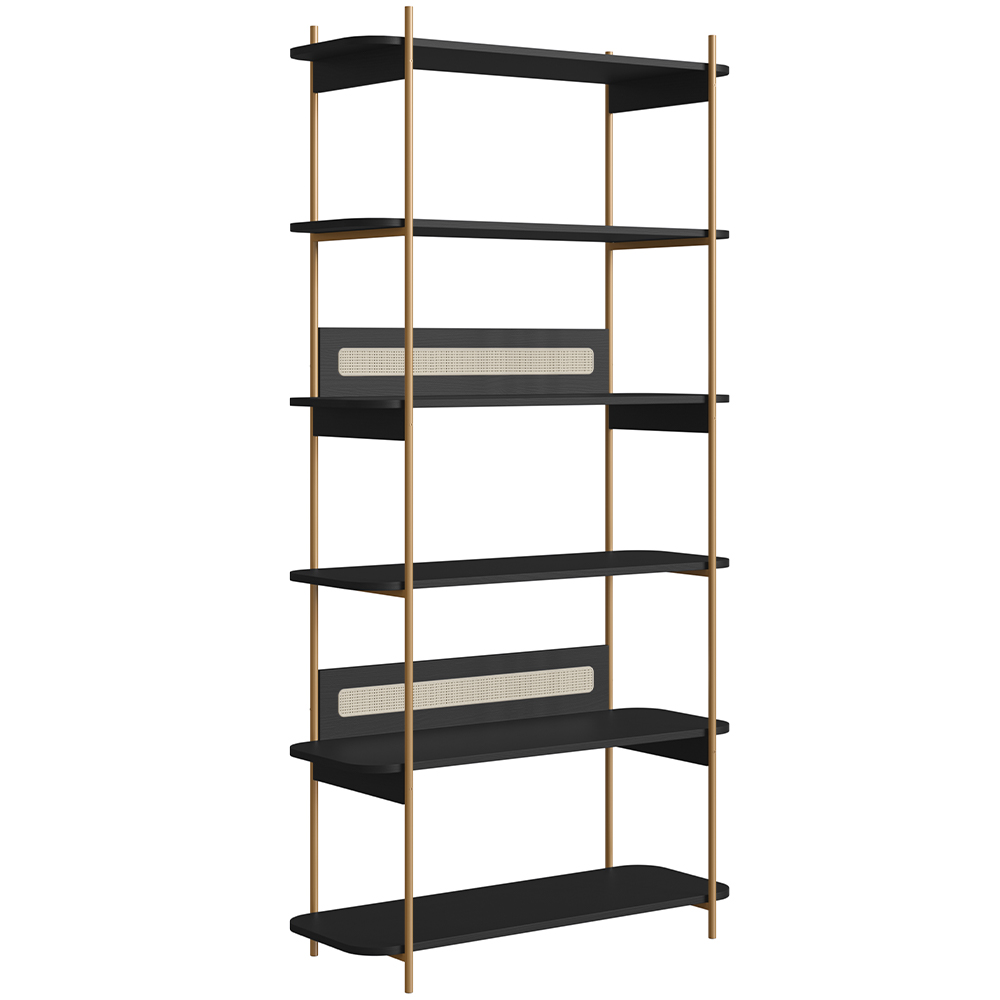 Estante Livreiro Multiuso 6 Prateleiras Industrial Indy A03 Nero Dourado - Lyam Decor Estante Livreiro Multiuso 6 Prateleiras Industrial Indy A03 Nero Dourado - Lyam Decor