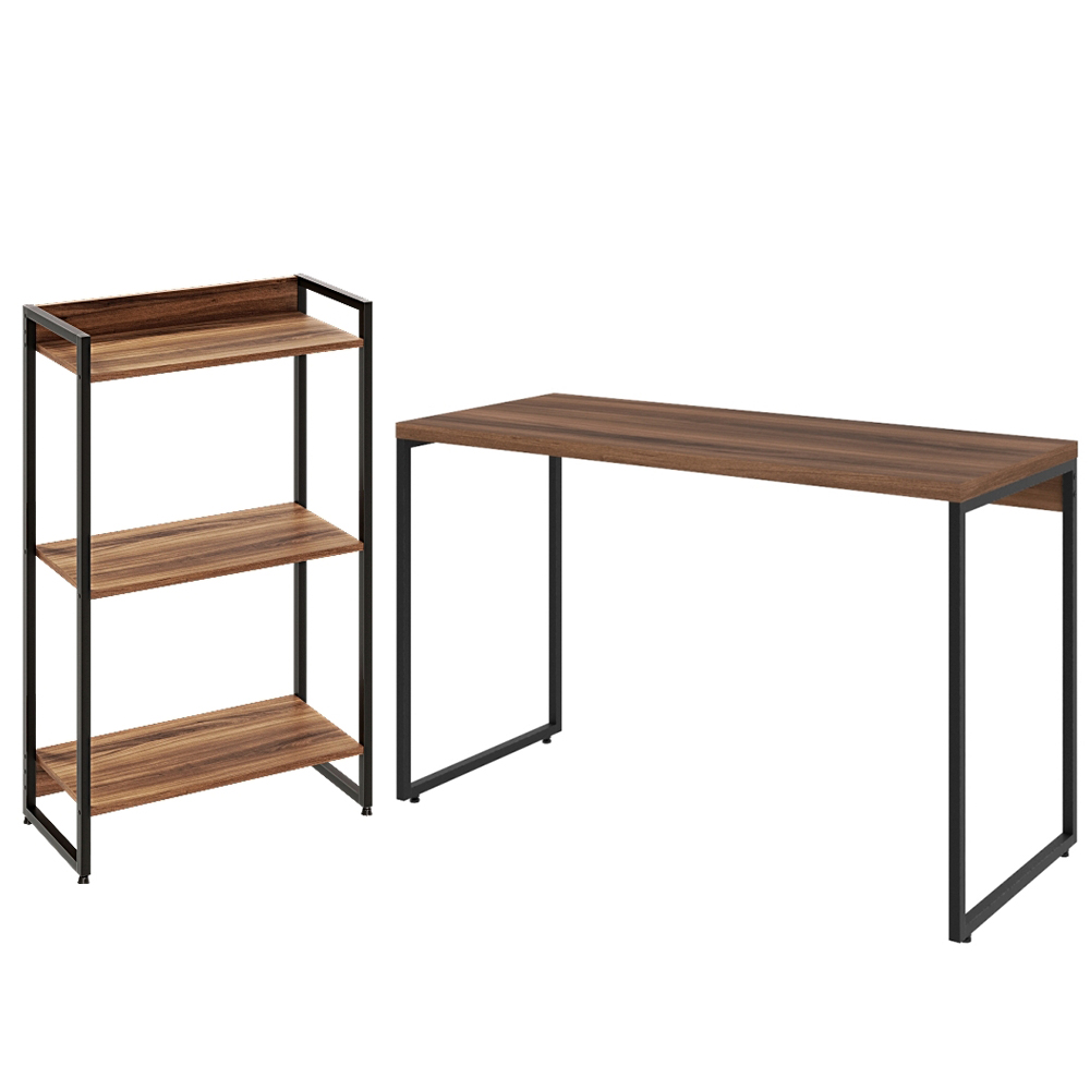 Kit Escritório Estante Areta 3 Prateleiras com Mesa Industrial Aspen 120cm C01 Nogal - Lyam Decor Kit Escritório Estante Areta 3 Prateleiras com Mesa Industrial Aspen 120cm C01 Nogal - Lyam Decor