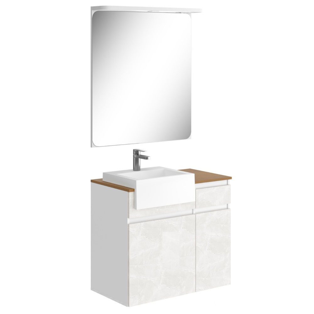 Conjunto Banheiro Gabinete Com Cuba e Espelheira Moira B06 Branco Cristal Noce Amêndoa - Lyam Decor Conjunto Banheiro Gabinete Com Cuba e Espelheira Moira B06 Branco Cristal Noce Amêndoa - Lyam Decor