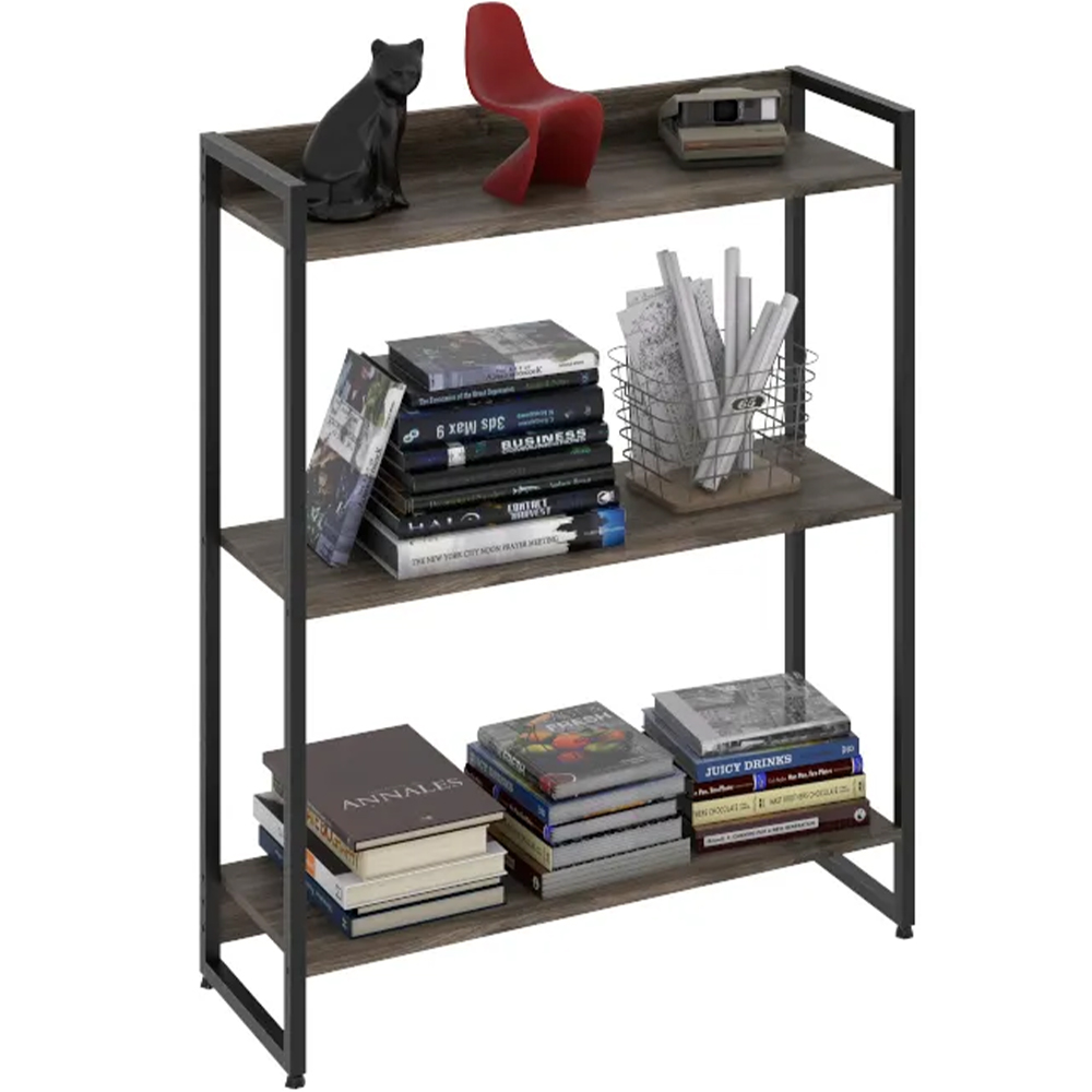 Estante Multiuso Escritório Industrial 3 Prateleiras Areta 104x80cm C01 Carvalho Dark - Lyam Decor Estante Multiuso Escritório Industrial 3 Prateleiras Areta 104x80cm C01 Carvalho Dark - Lyam Decor
