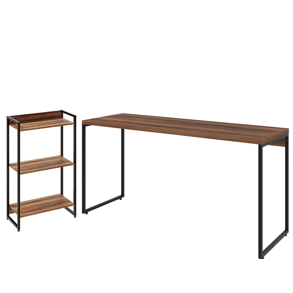 Kit Escritório Estante Areta 3 Prateleiras com Mesa Industrial Aspen 150cm C01 Nogal - Lyam Decor Kit Escritório Estante Areta 3 Prateleiras com Mesa Industrial Aspen 150cm C01 Nogal - Lyam Decor