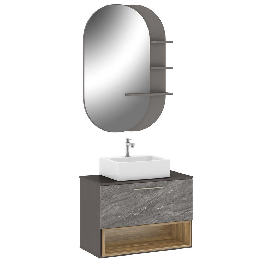 Conjunto Banheiro Gabinete Suspenso Com Cuba E Espelho Vicenza B06 Branco Magneto Nogal - Lyam Decor Conjunto Banheiro Gabinete Suspenso Com Cuba E Espelho Vicenza B06 Branco Magneto Nogal - Lyam Decor