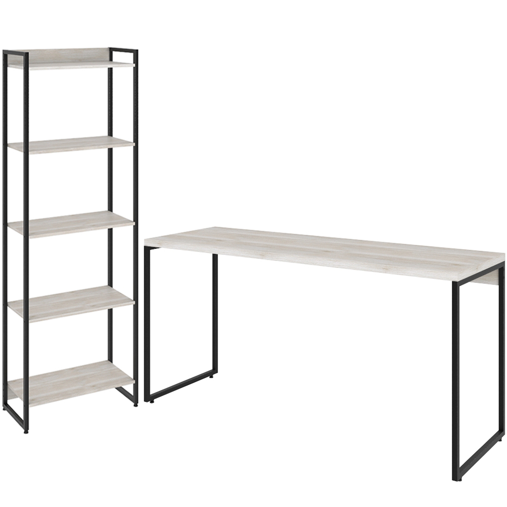 Kit Escritório Estante Areta 5 Prateleiras com Mesa Industrial Aspen 135cm C01 Snow - Lyam Decor Kit Escritório Estante Areta 5 Prateleiras com Mesa Industrial Aspen 135cm C01 Snow - Lyam Decor