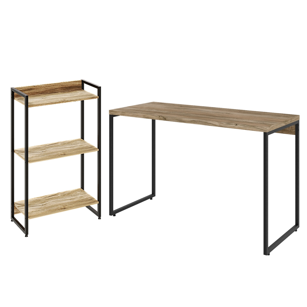 Kit Escritório Estante Areta 3 Prateleiras Mesa Industrial Aspen 120cm C01 Carvalho - Lyam Decor Kit Escritório Estante Areta 3 Prateleiras Mesa Industrial Aspen 120cm C01 Carvalho - Lyam Decor