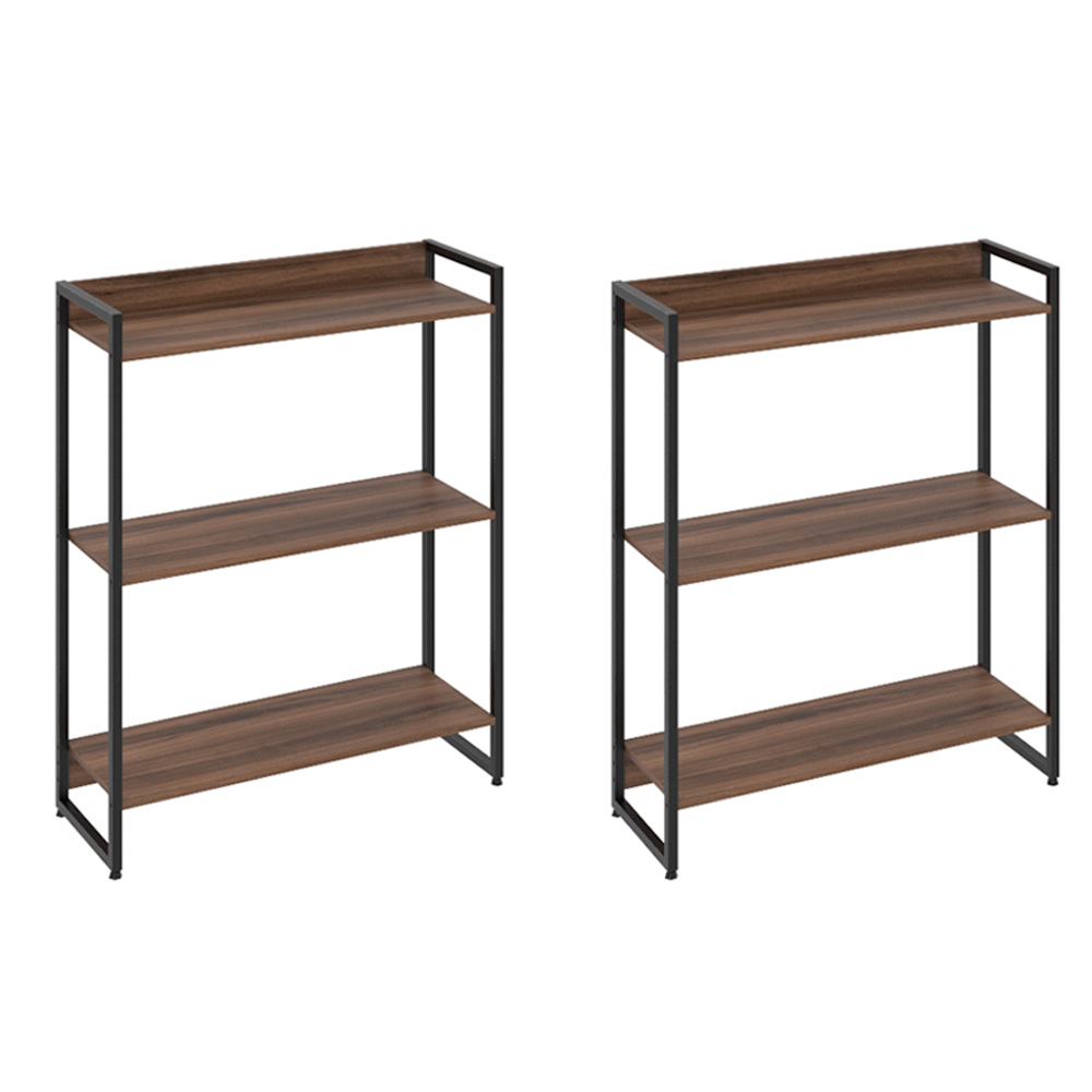 Kit 2 Estantes Multiuso Escritório Industrial 3 Prateleiras Areta 104x80cm C01 Nogal - Lyam Decor Kit 2 Estantes Multiuso Escritório Industrial 3 Prateleiras Areta 104x80cm C01 Nogal - Lyam Decor