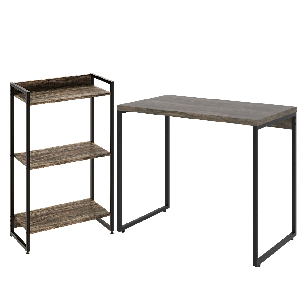 Kit Escritório Estante Areta 3 Prateleiras Mesa Industrial Aspen 90cm C01 Carvalho Dark - Lyam Decor Kit Escritório Estante Areta 3 Prateleiras Mesa Industrial Aspen 90cm C01 Carvalho Dark - Lyam Decor