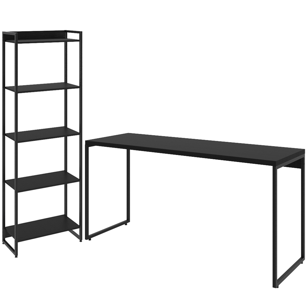 Kit Para Escritório Estante Areta 5 Prateleiras Mesa Industrial Aspen 90cm C01 Onix - Lyam Decor Kit Para Escritório Estante Areta 5 Prateleiras Mesa Industrial Aspen 90cm C01 Onix - Lyam Decor