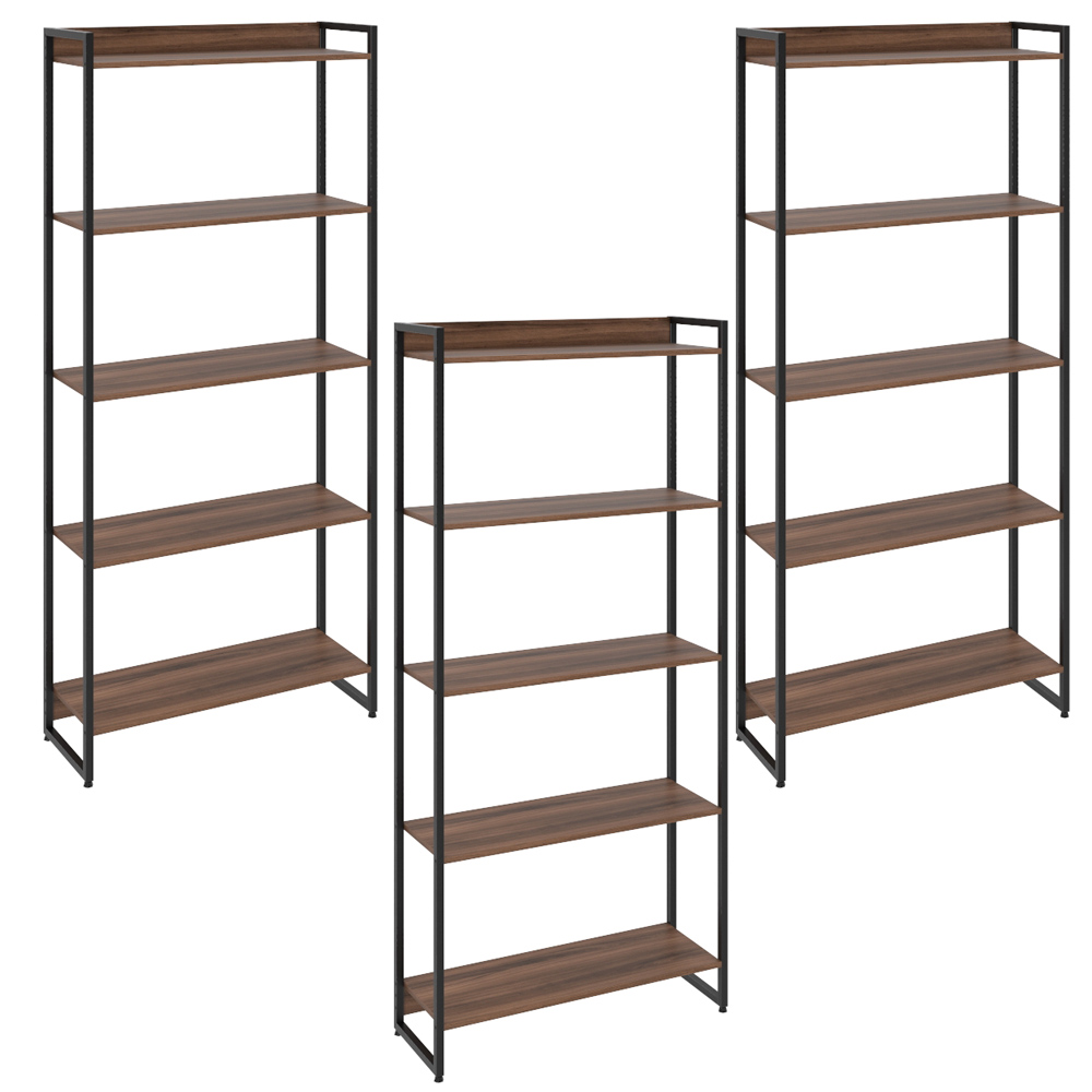 Kit 3 Estantes Multiuso Escritório Industrial 5 Prateleiras Areta 186x80cm C01 Nogal - Lyam Decor Kit 3 Estantes Multiuso Escritório Industrial 5 Prateleiras Areta 186x80cm C01 Nogal - Lyam Decor