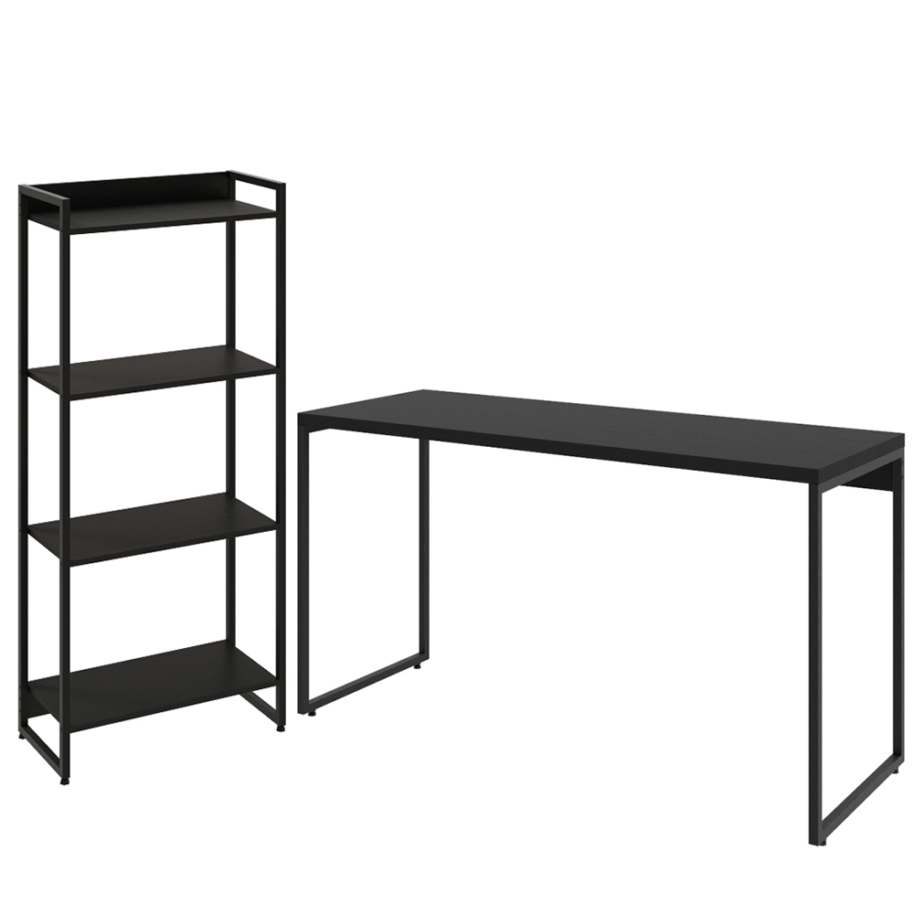 Kit Escritório Estante Areta 4 Prateleiras com Mesa Industrial Aspen 135cm C01 Onix - Lyam Decor Kit Escritório Estante Areta 4 Prateleiras com Mesa Industrial Aspen 135cm C01 Onix - Lyam Decor