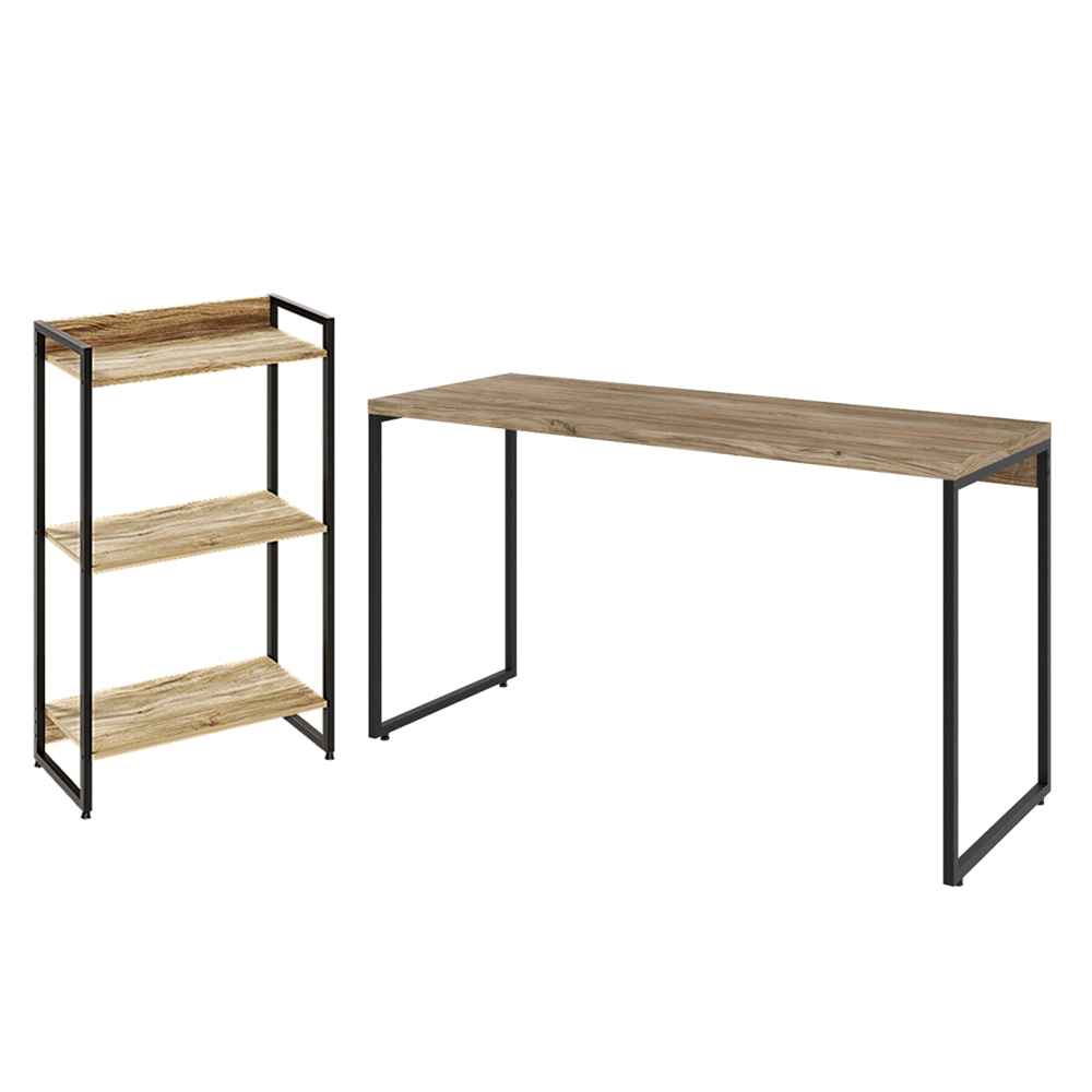 Kit Escritório Estante Areta 3 Prateleiras Mesa Industrial Aspen 135cm C01 Carvalho - Lyam Decor Kit Escritório Estante Areta 3 Prateleiras Mesa Industrial Aspen 135cm C01 Carvalho - Lyam Decor