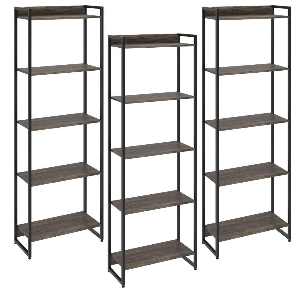Kit 3 Estantes Multiuso Industrial 5 Prateleiras Areta 186x60cm C01 Carvalho Dark - Lyam Decor Kit 3 Estantes Multiuso Industrial 5 Prateleiras Areta 186x60cm C01 Carvalho Dark - Lyam Decor