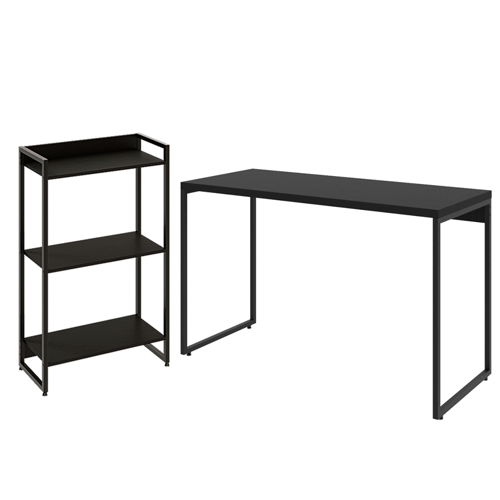 Kit Escritório Estante Areta 3 Prateleiras com Mesa Industrial Aspen 120cm C01 Onix - Lyam Decor Kit Escritório Estante Areta 3 Prateleiras com Mesa Industrial Aspen 120cm C01 Onix - Lyam Decor