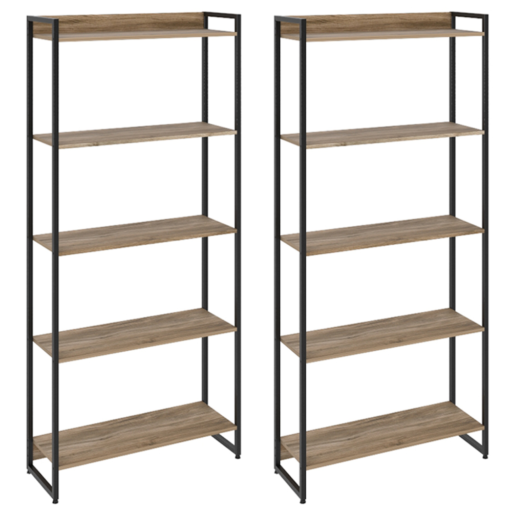 Kit 2 Estantes Multiuso Escritório Industrial 5 Prateleiras Areta 186x80cm C01 Carvalho - Lyam Decor Kit 2 Estantes Multiuso Escritório Industrial 5 Prateleiras Areta 186x80cm C01 Carvalho - Lyam Decor