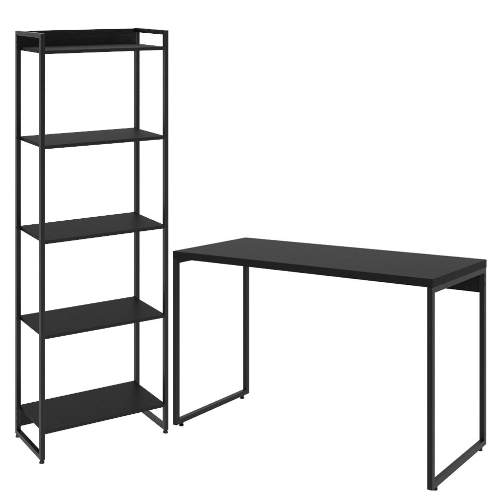 Kit Escritório Estante Areta 5 Prateleiras com Mesa Industrial Aspen 120cm C01 Onix - Lyam Decor Kit Escritório Estante Areta 5 Prateleiras com Mesa Industrial Aspen 120cm C01 Onix - Lyam Decor