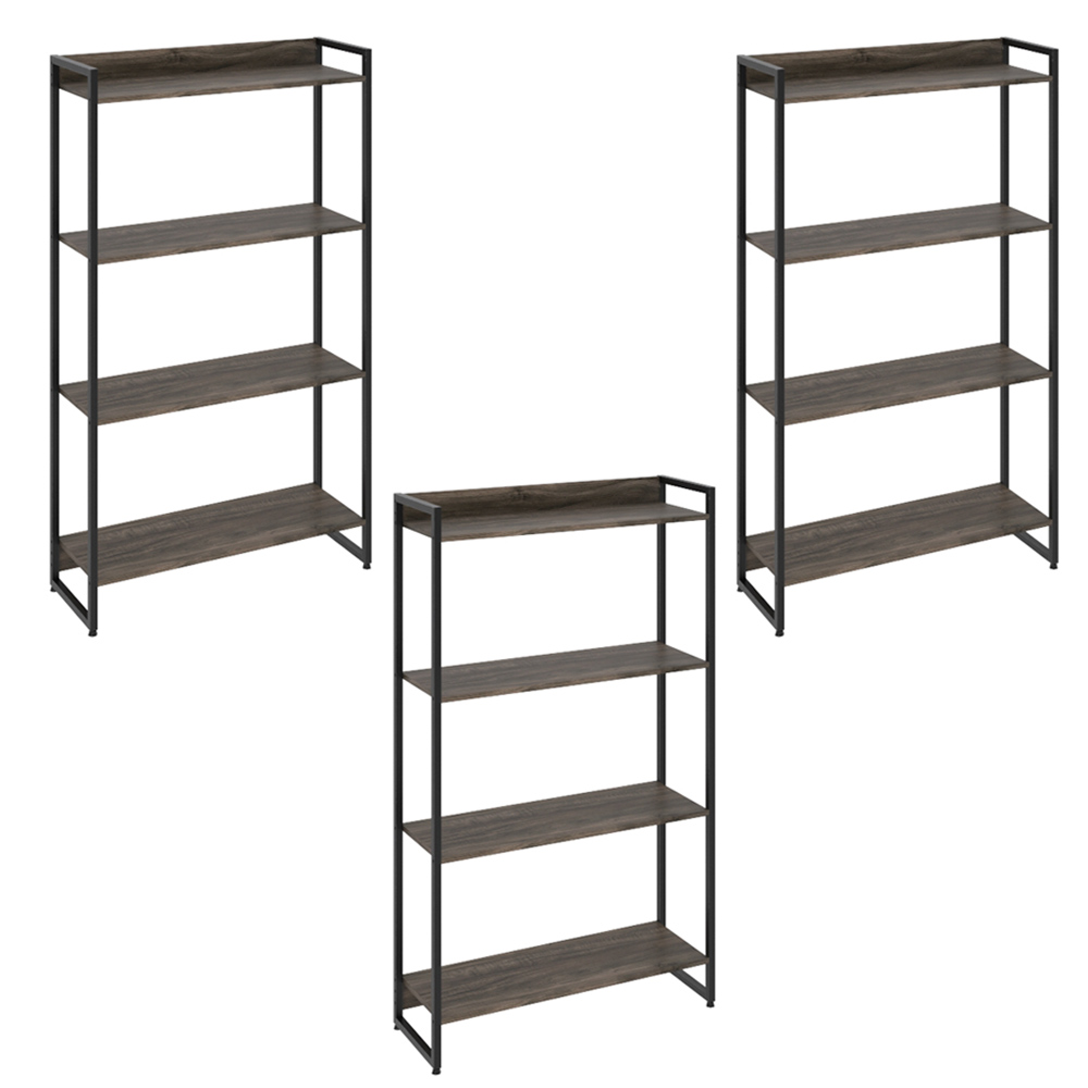 Kit 3 Estantes Multiuso Industrial 4 Prateleiras Areta 145x80cm C01 Carvalho Dark - Lyam Decor Kit 3 Estantes Multiuso Industrial 4 Prateleiras Areta 145x80cm C01 Carvalho Dark - Lyam Decor