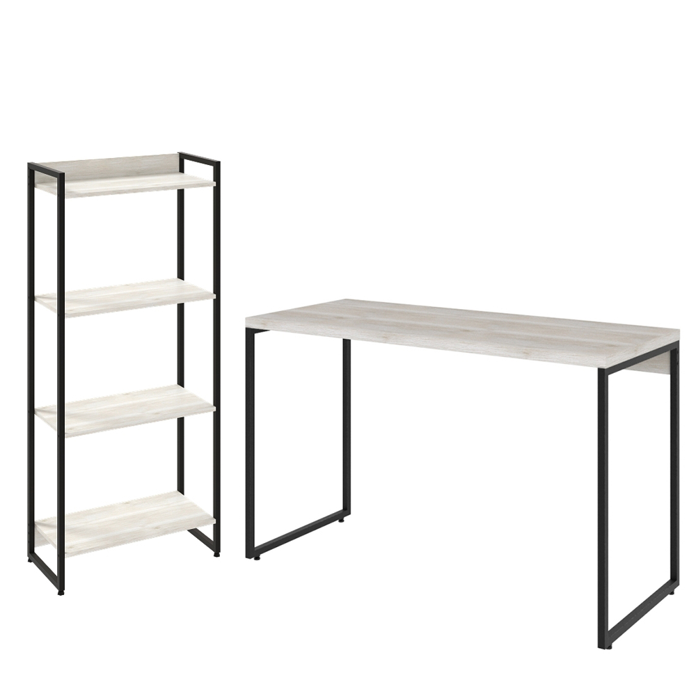 Kit Escritório Estante Areta 4 Prateleiras com Mesa Industrial Aspen 120cm C01 Snow - Lyam Decor Kit Escritório Estante Areta 4 Prateleiras com Mesa Industrial Aspen 120cm C01 Snow - Lyam Decor