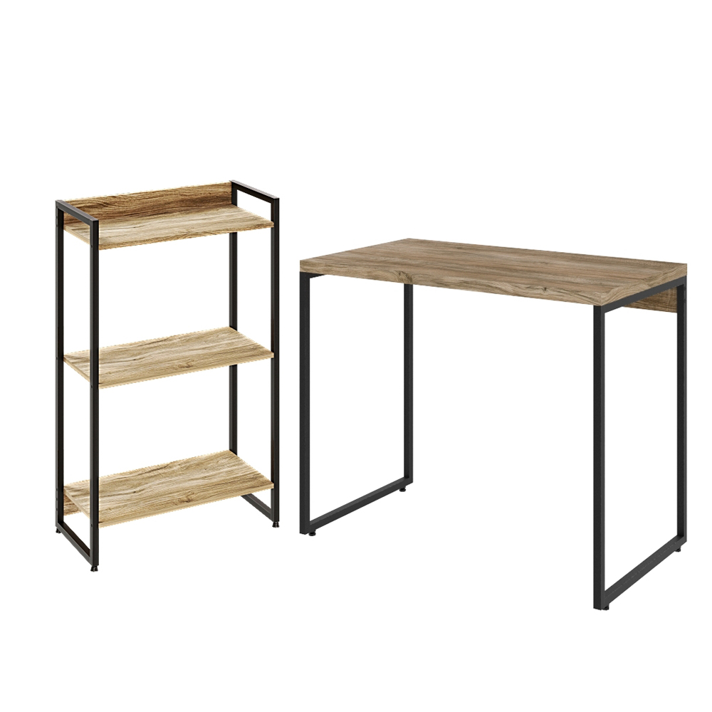 Kit Para Escritório Estante Areta 3 Prateleiras Mesa Industrial Aspen 90cm C01 Carvalho - Lyam Decor Kit Para Escritório Estante Areta 3 Prateleiras Mesa Industrial Aspen 90cm C01 Carvalho - Lyam Decor