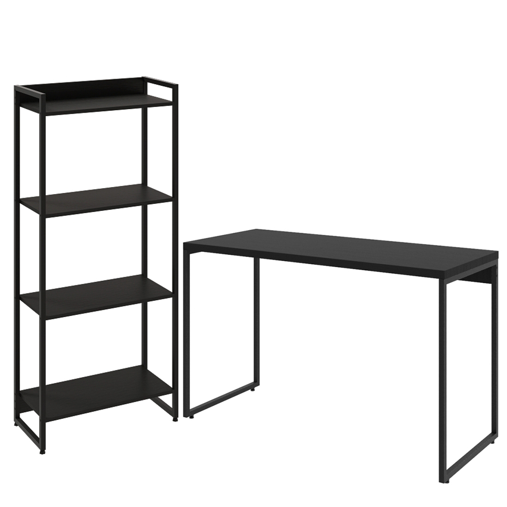 Kit Escritório Estante Areta 4 Prateleiras com Mesa Industrial Aspen 120cm C01 Onix - Lyam Decor Kit Escritório Estante Areta 4 Prateleiras com Mesa Industrial Aspen 120cm C01 Onix - Lyam Decor