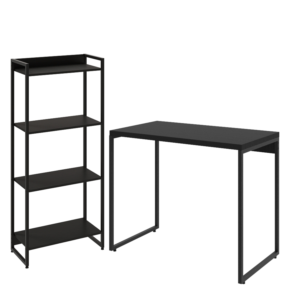 Kit Para Escritório Estante Areta 4 Prateleiras Mesa Industrial Aspen 90cm C01 Onix - Lyam Decor Kit Para Escritório Estante Areta 4 Prateleiras Mesa Industrial Aspen 90cm C01 Onix - Lyam Decor
