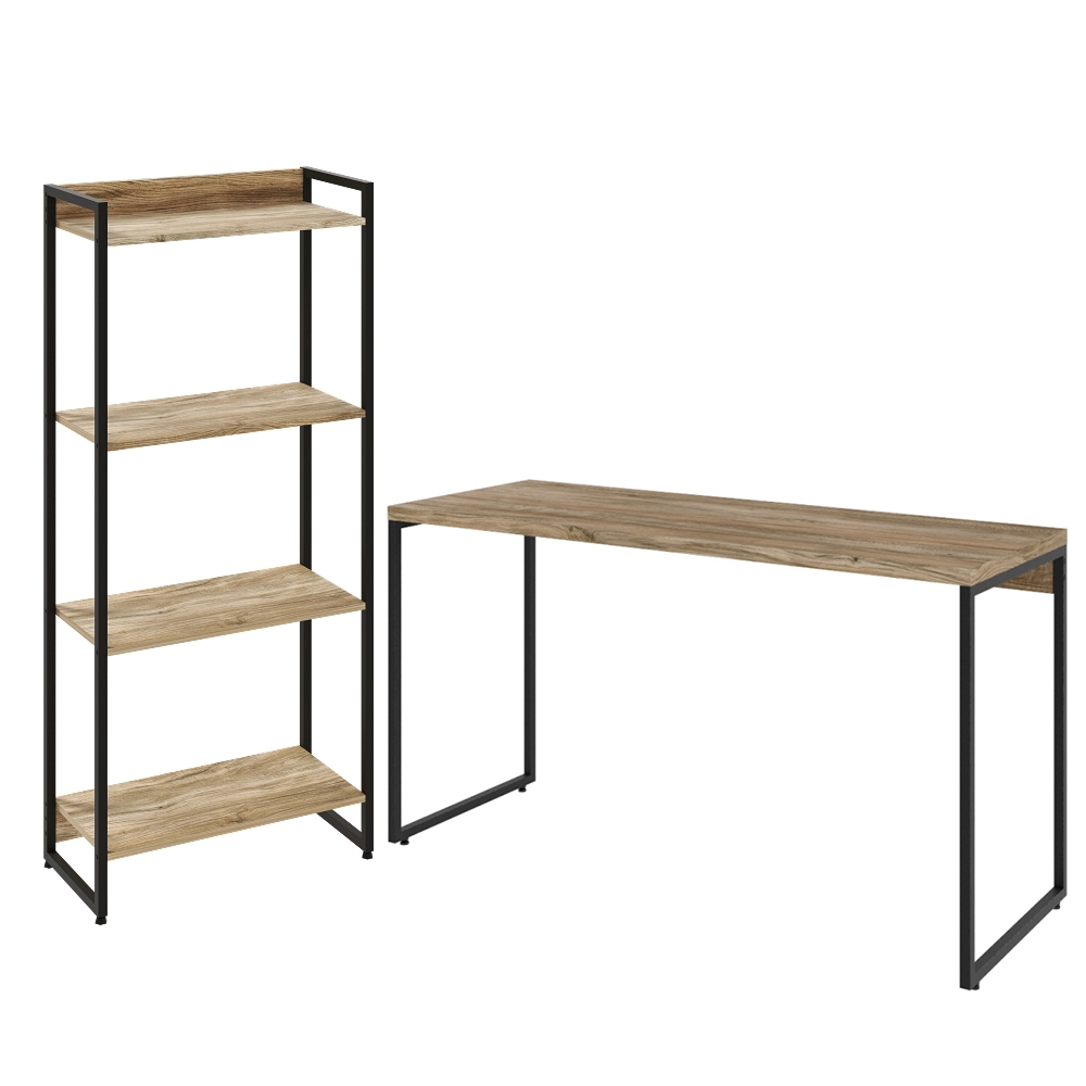 Kit Escritório Estante Areta 4 Prateleiras Mesa Industrial Aspen 120cm C01 Carvalho - Lyam Decor Kit Escritório Estante Areta 4 Prateleiras Mesa Industrial Aspen 120cm C01 Carvalho - Lyam Decor